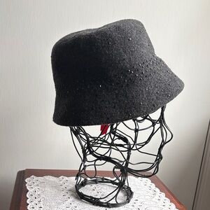 Nine West Elegant Gray Wool Blend Embellished Bucket Hat One Size